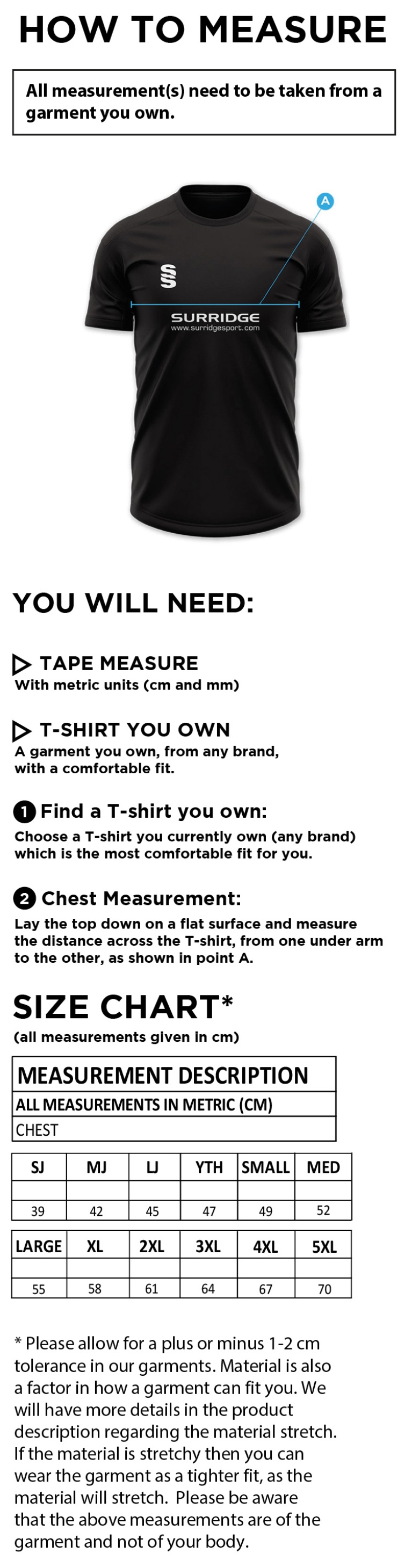 Whiteley CC Impact T-Shirt : Black - Size Guide