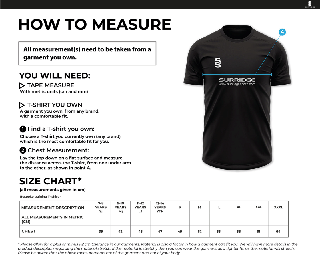 Whiteley CC Impact T-Shirt : Black - Size Guide