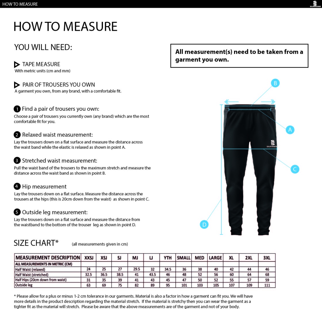 Whiteley Village Cricket Club Dual Tek Pants - Size Guide