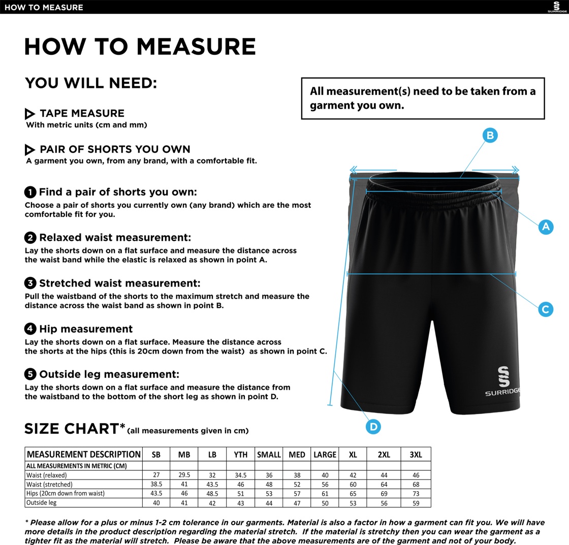 Whiteley Village Cricket Club Blade Shorts Black - Size Guide