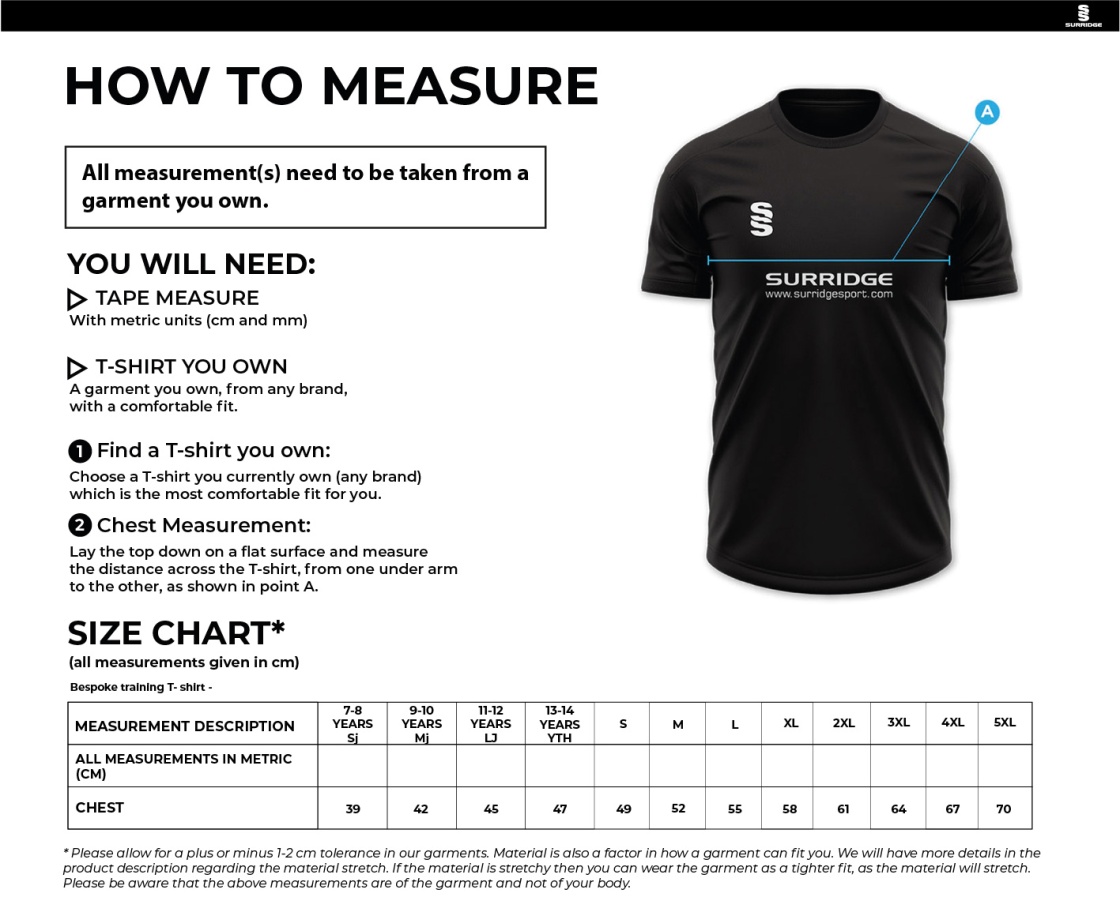Whiteley CC Impact T-Shirt : Black - Size Guide