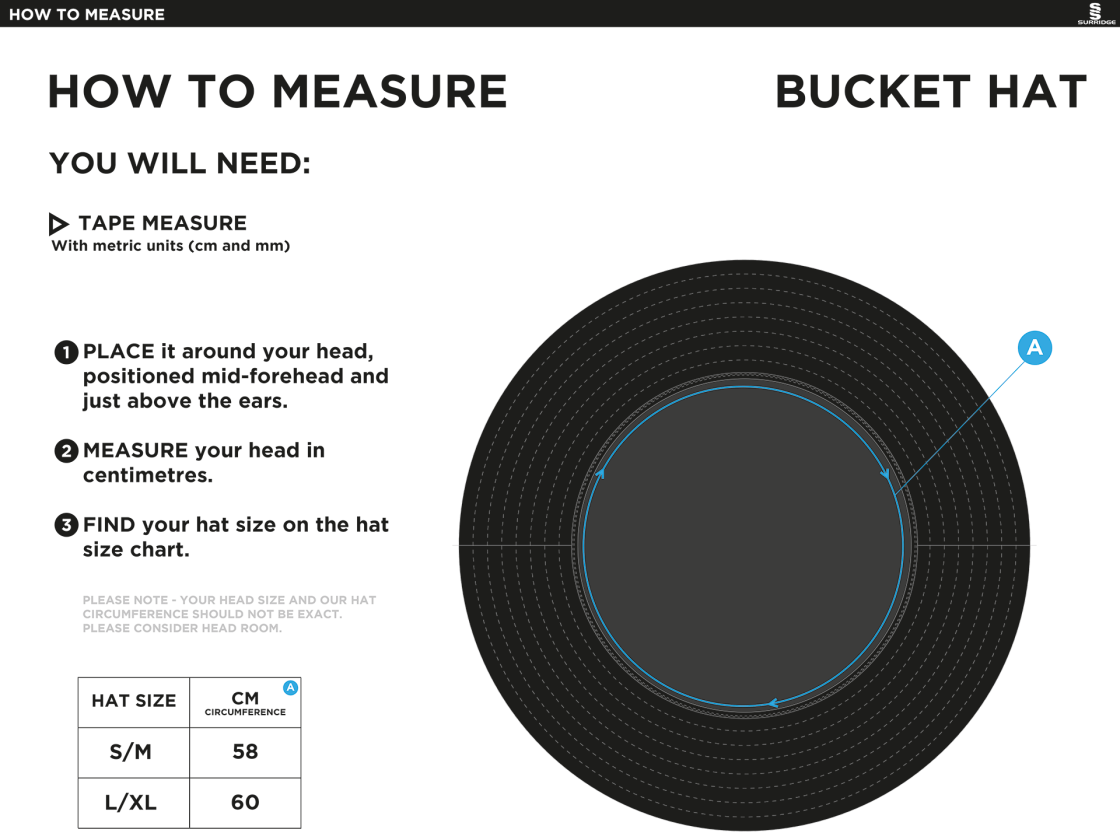 WHITELEY VILLAGE Dual Bucket Hat - Black - Size Guide